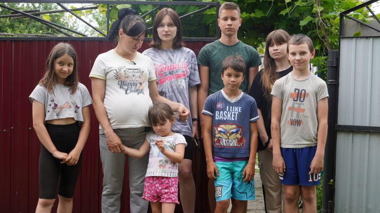 Maryna Berlizova  with some of her children. Mr Berlizov was killed on the first day of the Ukraine war. He was a soldier.